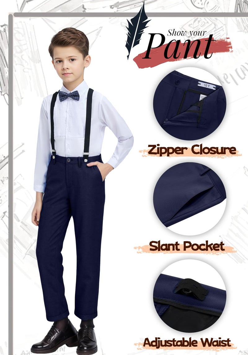 YuanLu Tuxedo Suits for Kids Slim Fit Suit Boys Formal Outfit for Wedding Ring Bearer Teens Youth Toddler Boy Suit Set with Dress Pants Vest Shirt for School Dress Clothes Navy Blue Boys Suit Size 6 - Image 5